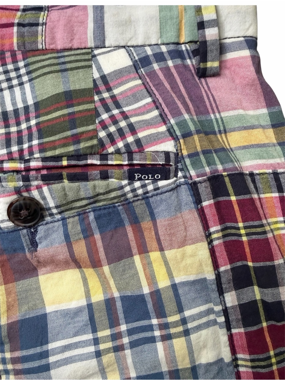 POLO Ralph Lauren Classic-Fit Patchwork Madras Shorts, sz 33” - Picture 8 of 10